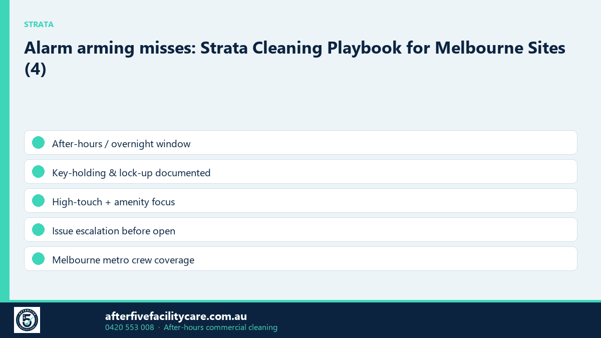 Infographic: Alarm arming misses: Strata Cleaning Playbook for Melbourne Sites (4)