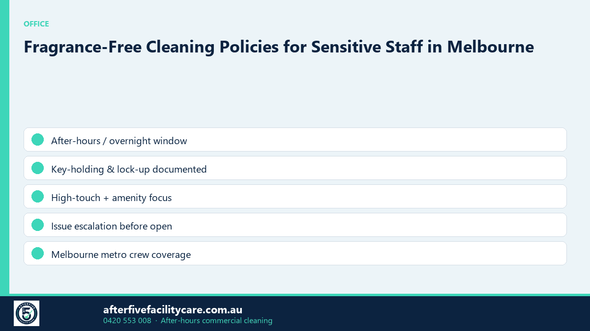 Infographic: Fragrance-Free Cleaning Policies for Sensitive Staff in Melbourne