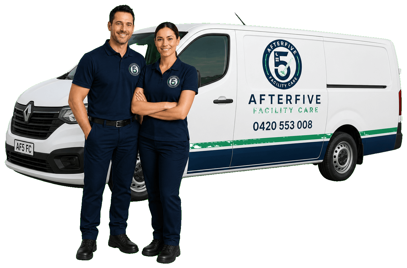 AfterFive night crew with branded van