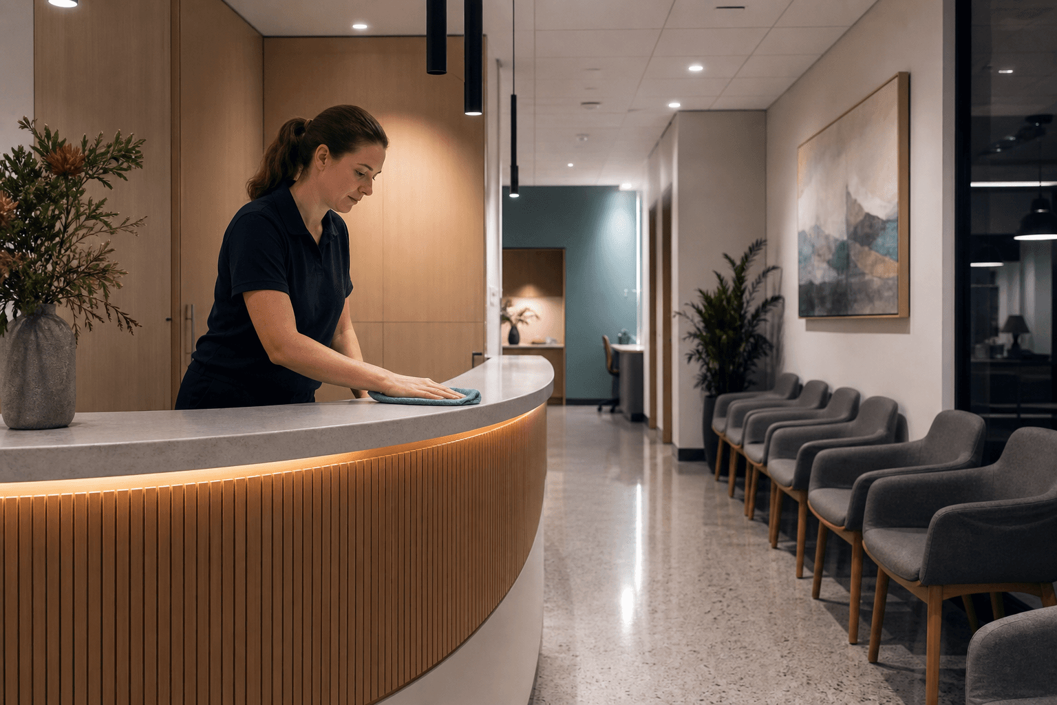 After-hours medical centre cleaner in a Melbourne clinic